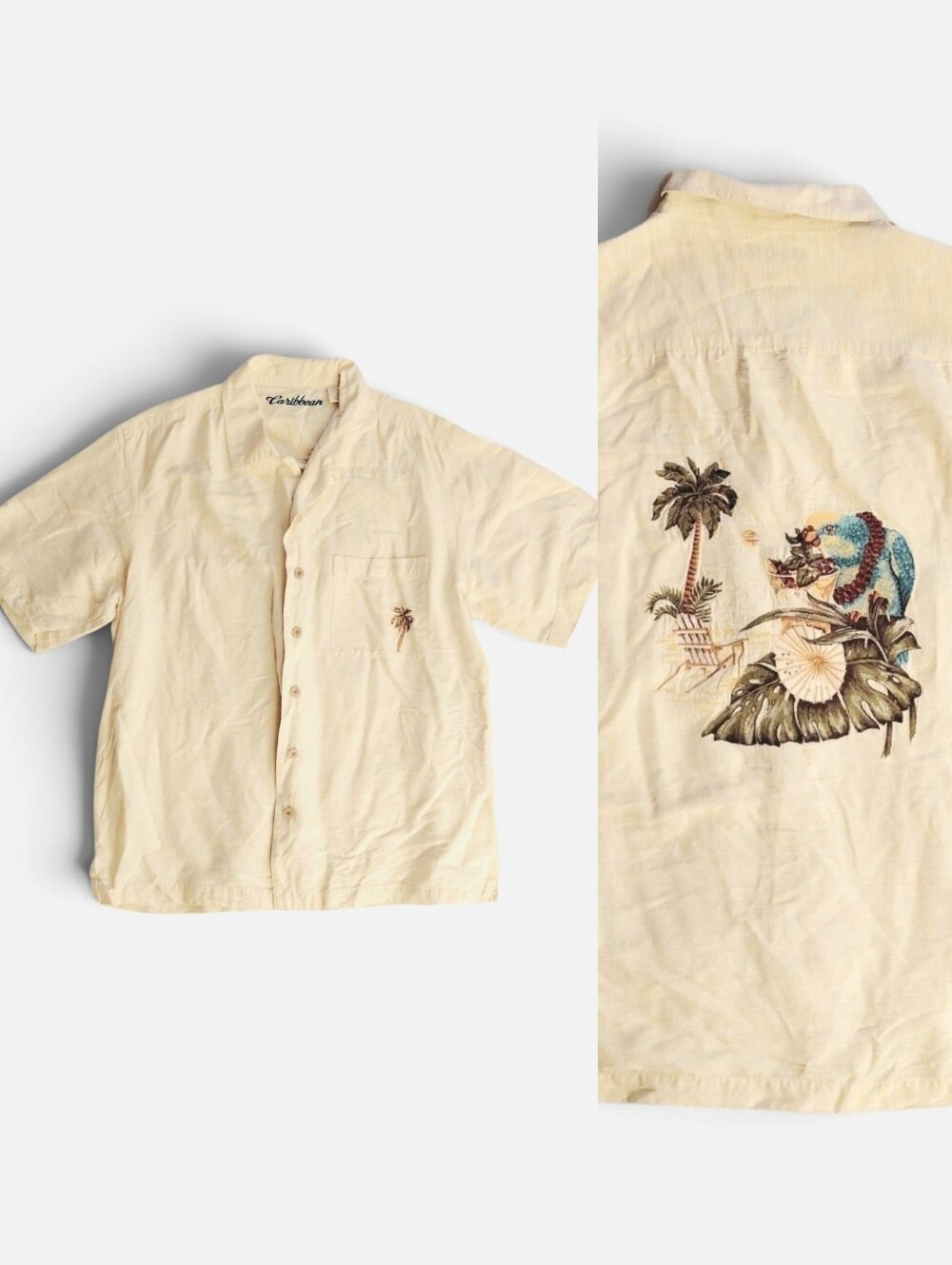 Vintage 90s Caribbean Silk Blend Embroidered Camp Shirt L